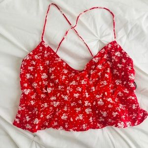 red floral crop top